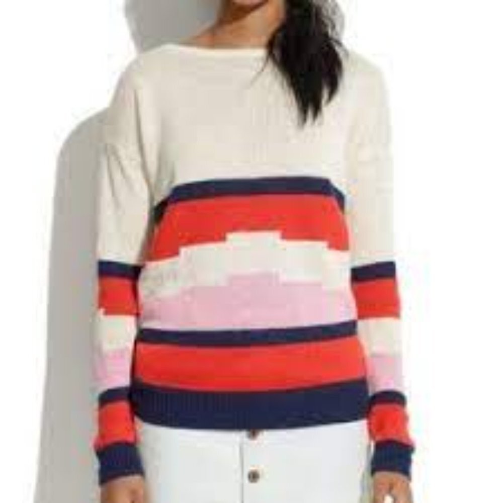 Madewell Linen Blockstop Oversize Color Block Swe… - image 1